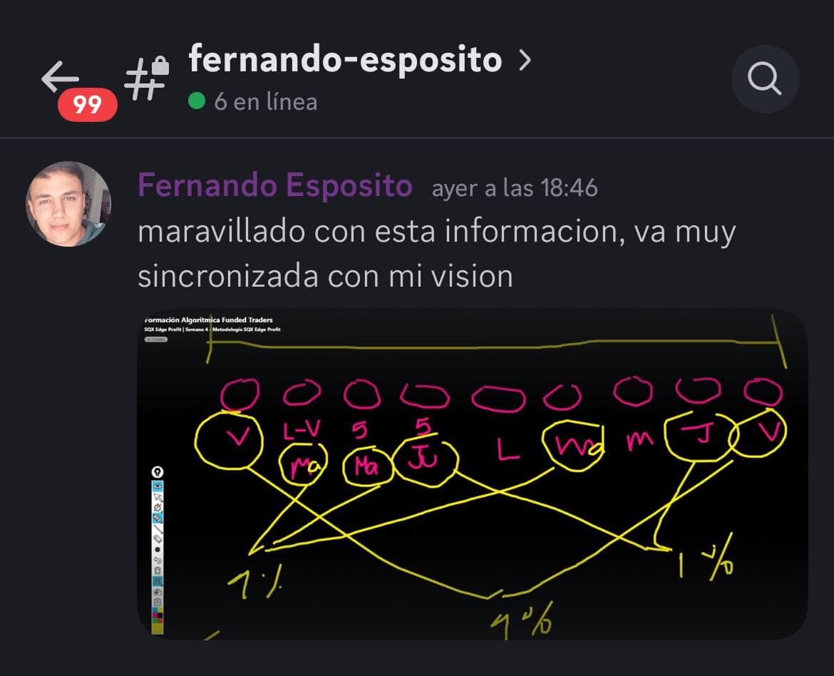 Mensaje de un alumno en Discord: “maravillado con esta información, va muy sincronizada con mi visión”.